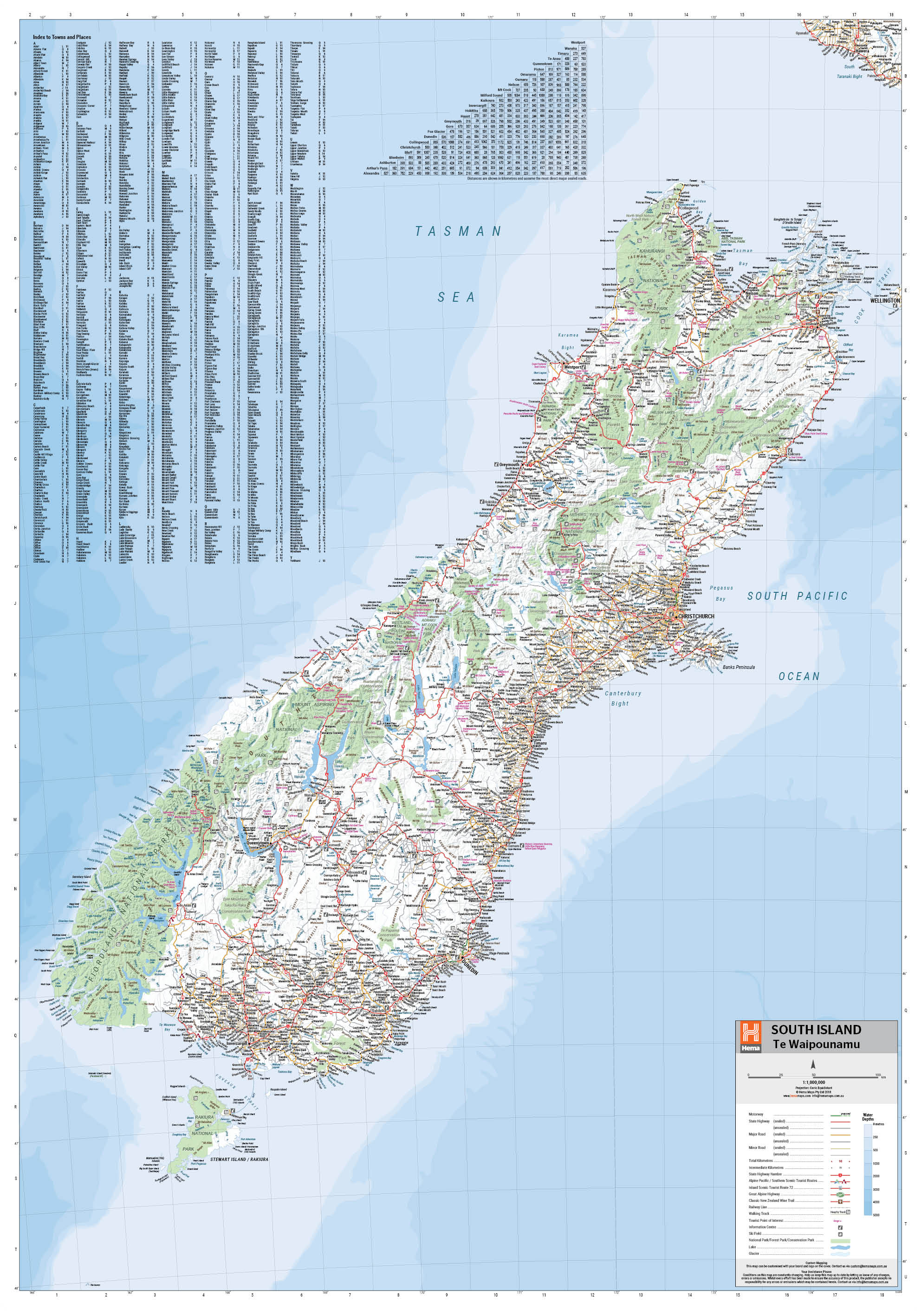 South Island New Zealand Map (Te Waipounamu)