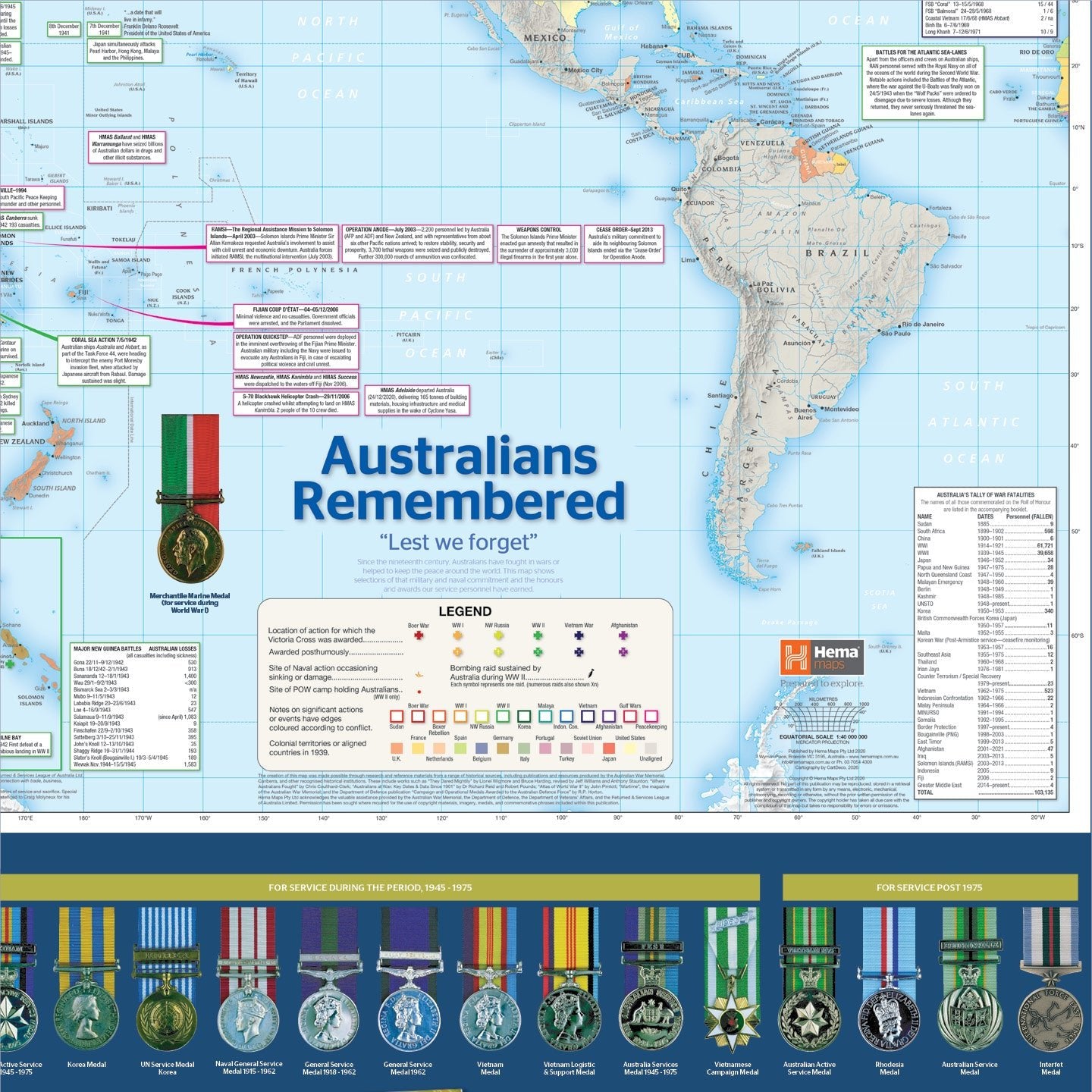 Australians Remembered Map & Booklet - 08. Australia Maps - Hema Maps