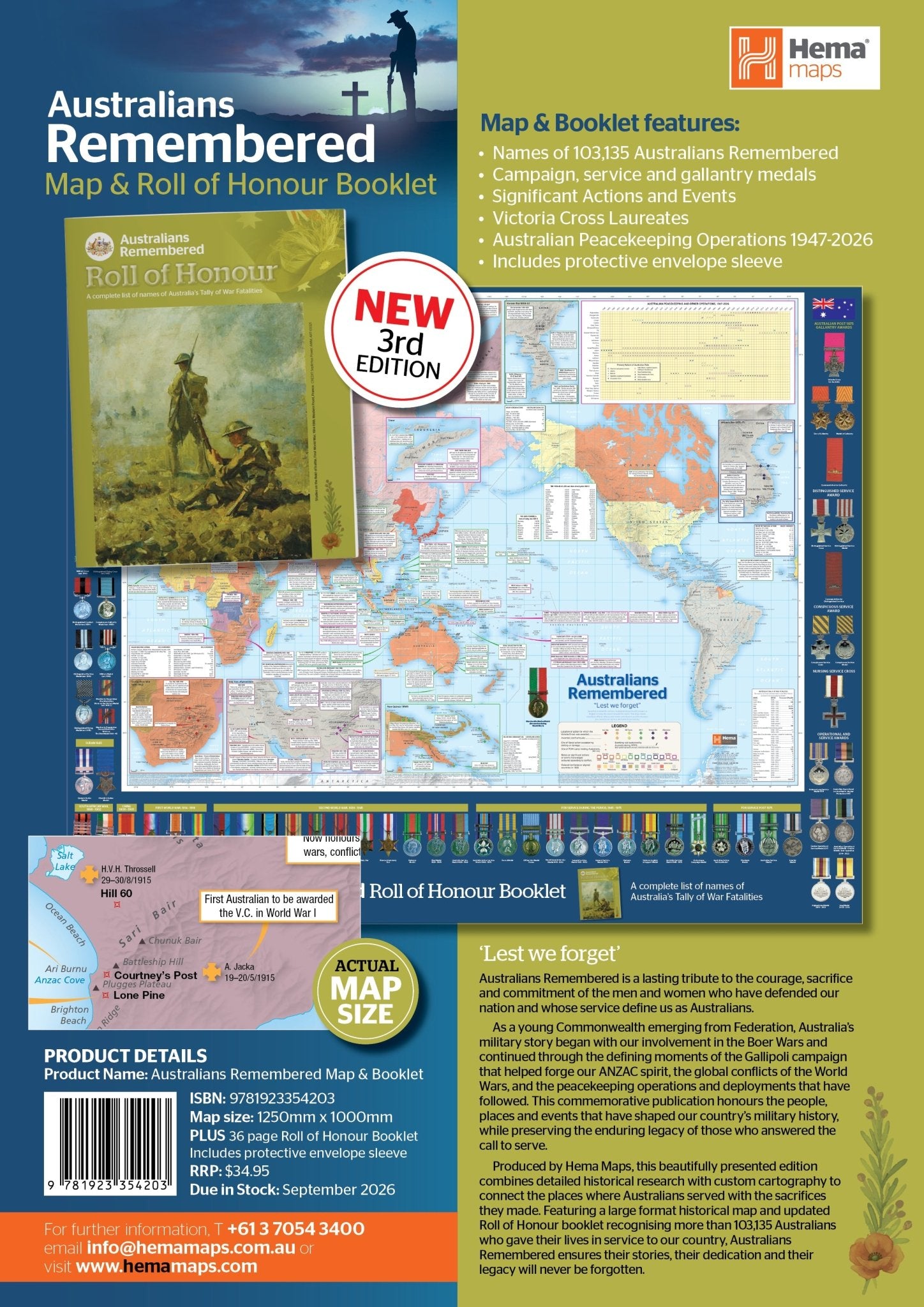 Australians Remembered Map & Booklet - 08. Australia Maps - Hema Maps