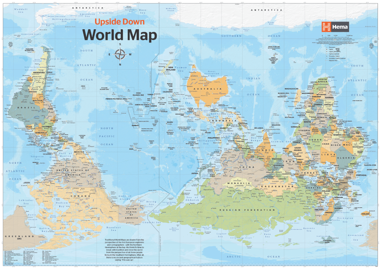 Upside Down World Wall Map