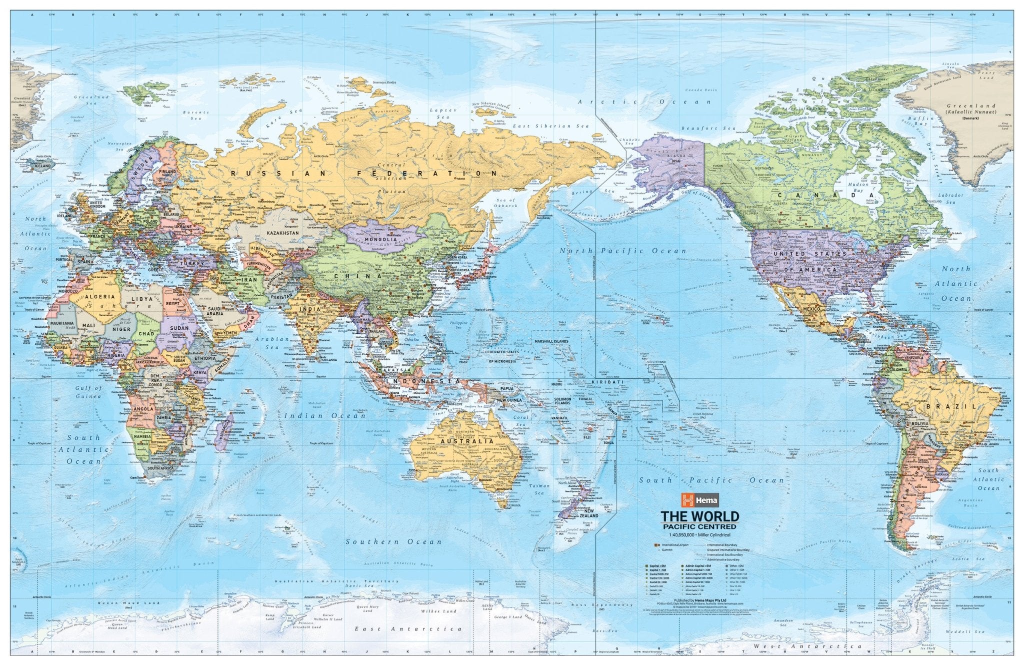 World Political Pacific Centred Map 14th Edition - 11. World Maps - Hema Maps Online Shop