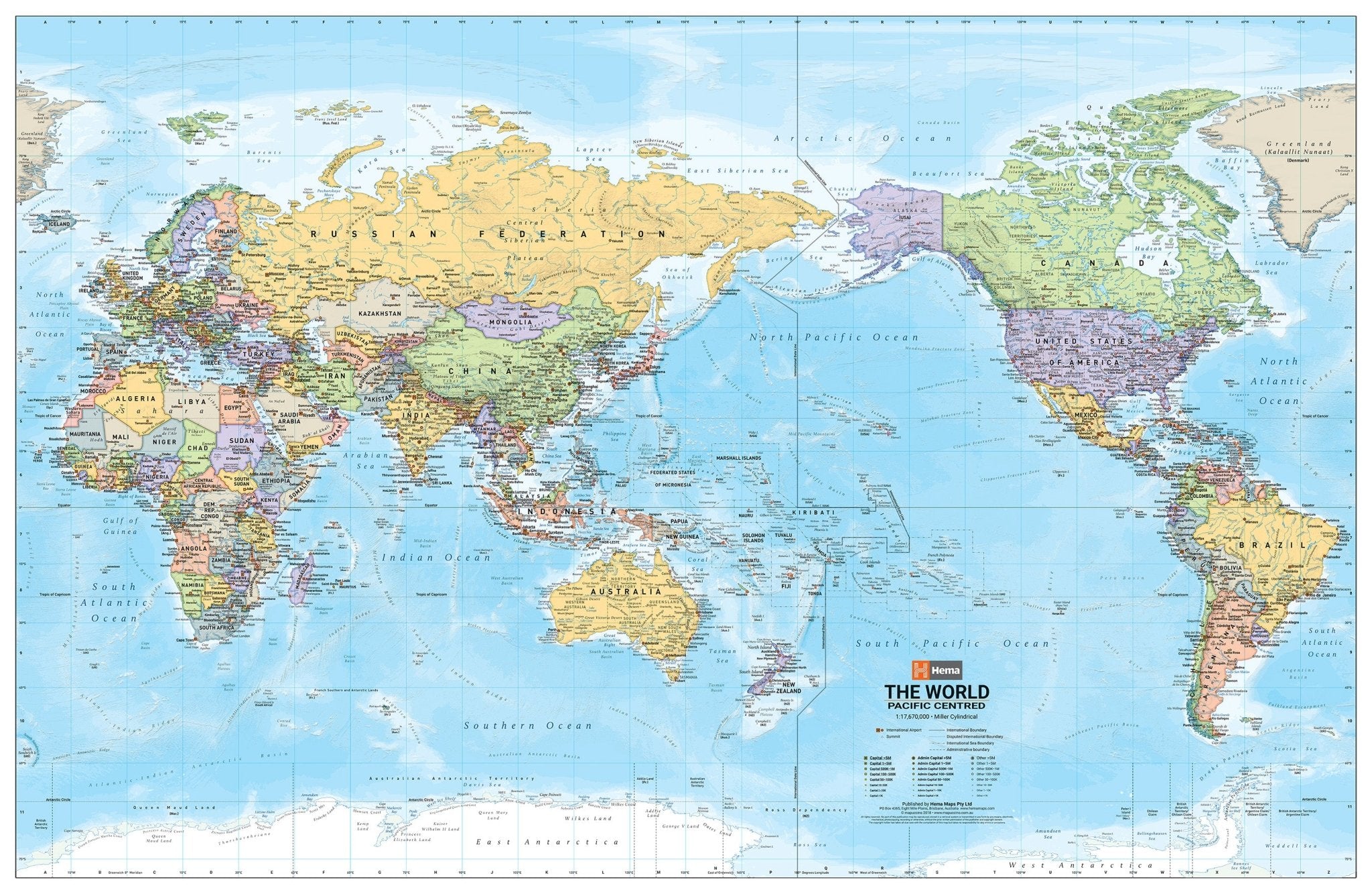 World Political Pacific Centred Wall Map - 11. World Maps - Hema Maps