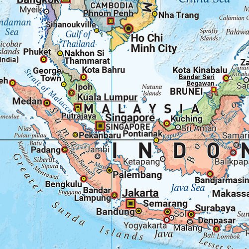 World Political Pacific Centred Wall Map - 11. World Maps - Hema Maps