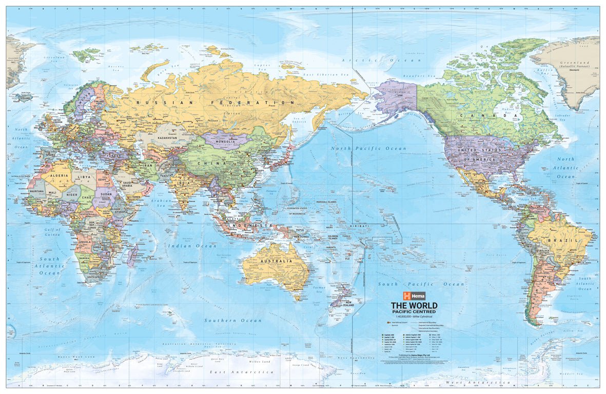 World Political Pacific Centred Wall Map - 11. World Maps - Hema Maps