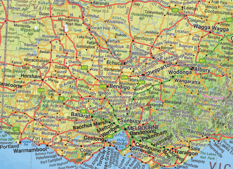 Australia Road and Terrain Wall Map