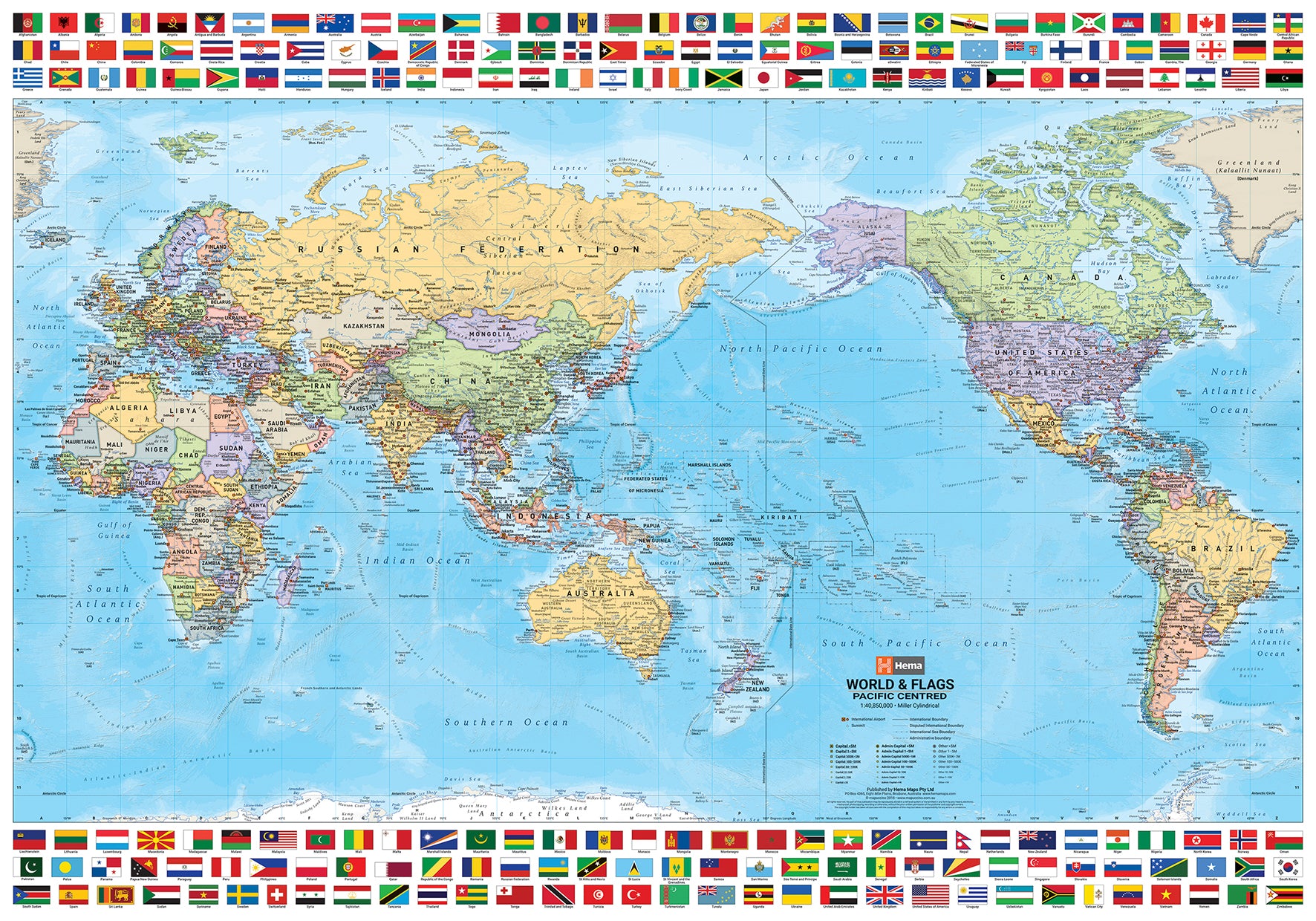 World & Flags Wall Map Laminated paper Super Map - 1400 x 1000mm - OE