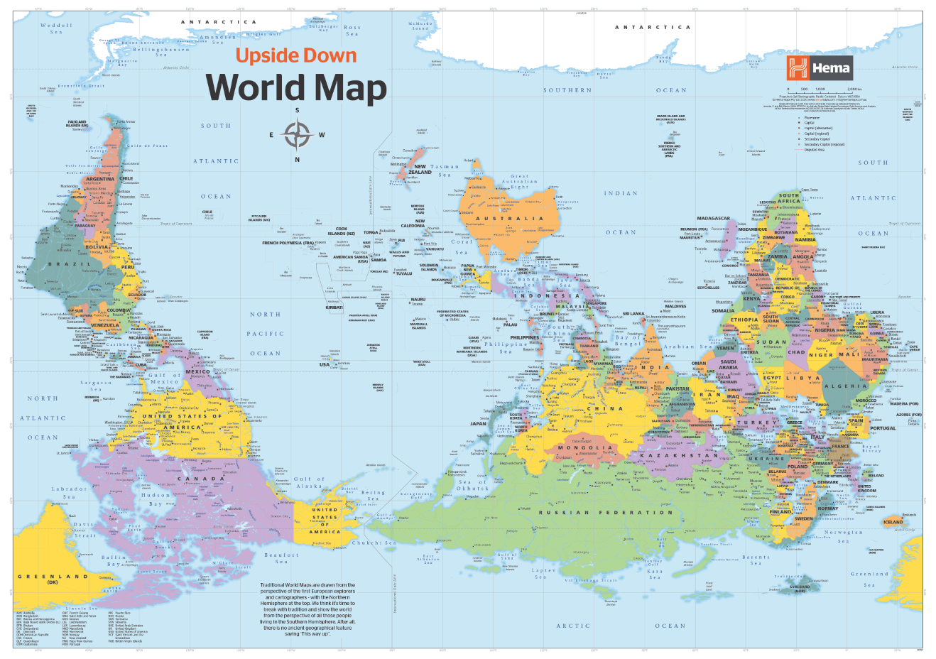 Upside Down World Wall Map