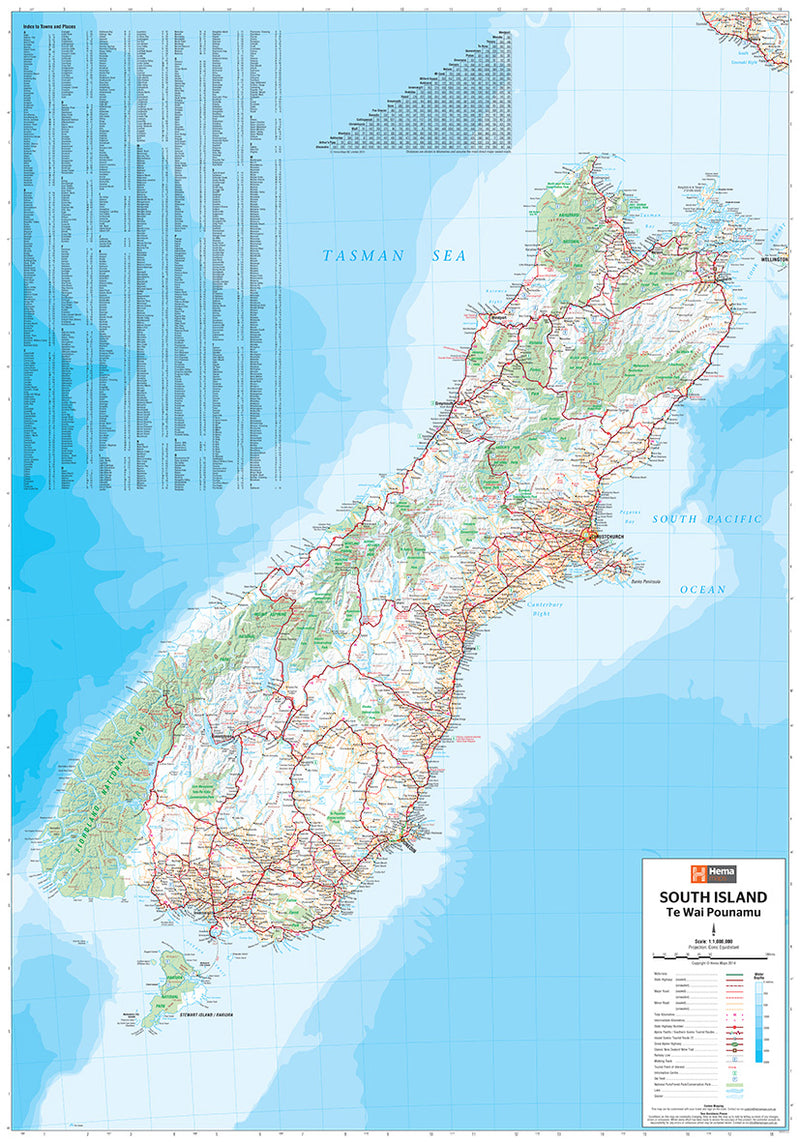 South Island (Te Wai Pounamu) New Zealand Wall Map