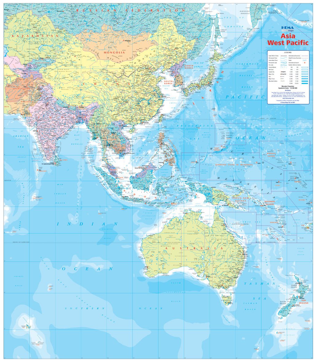 Asia & West Pacific Wall Map – Hema Maps Online Shop