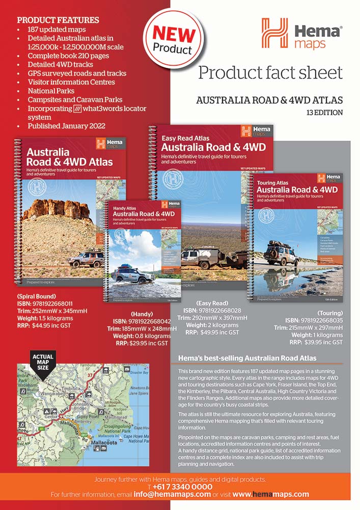 Hema Australia Road & 4WD Handy Atlas 13th Edition – Spiral Bound, 187 Maps