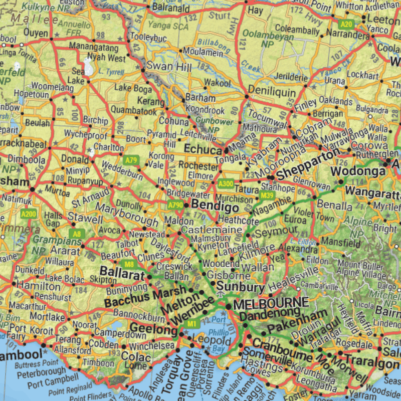 Australia Road and Terrain Wall Map - 09. Australian Wall Maps - Hema Maps