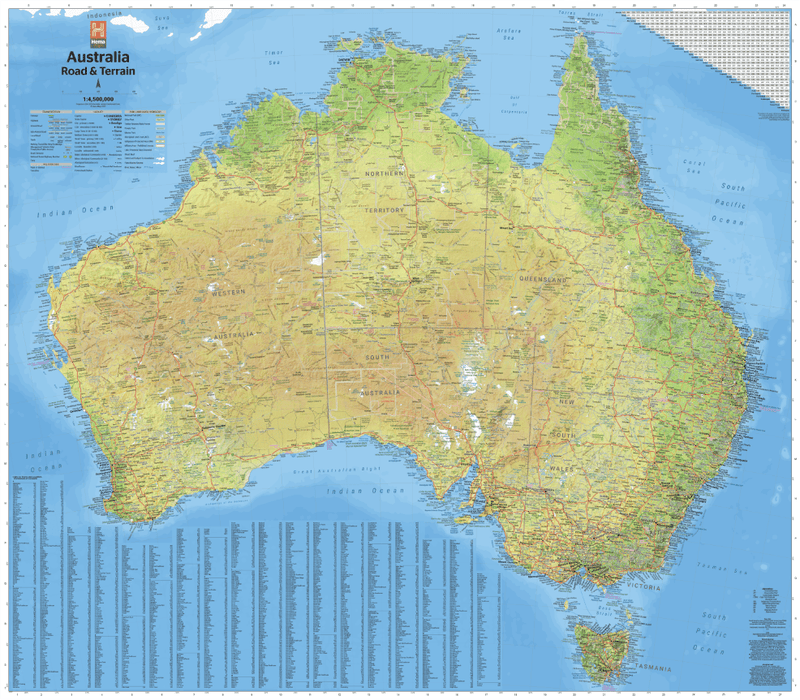 Australia Road and Terrain Wall Map - 09. Australian Wall Maps - Hema Maps Online Shop