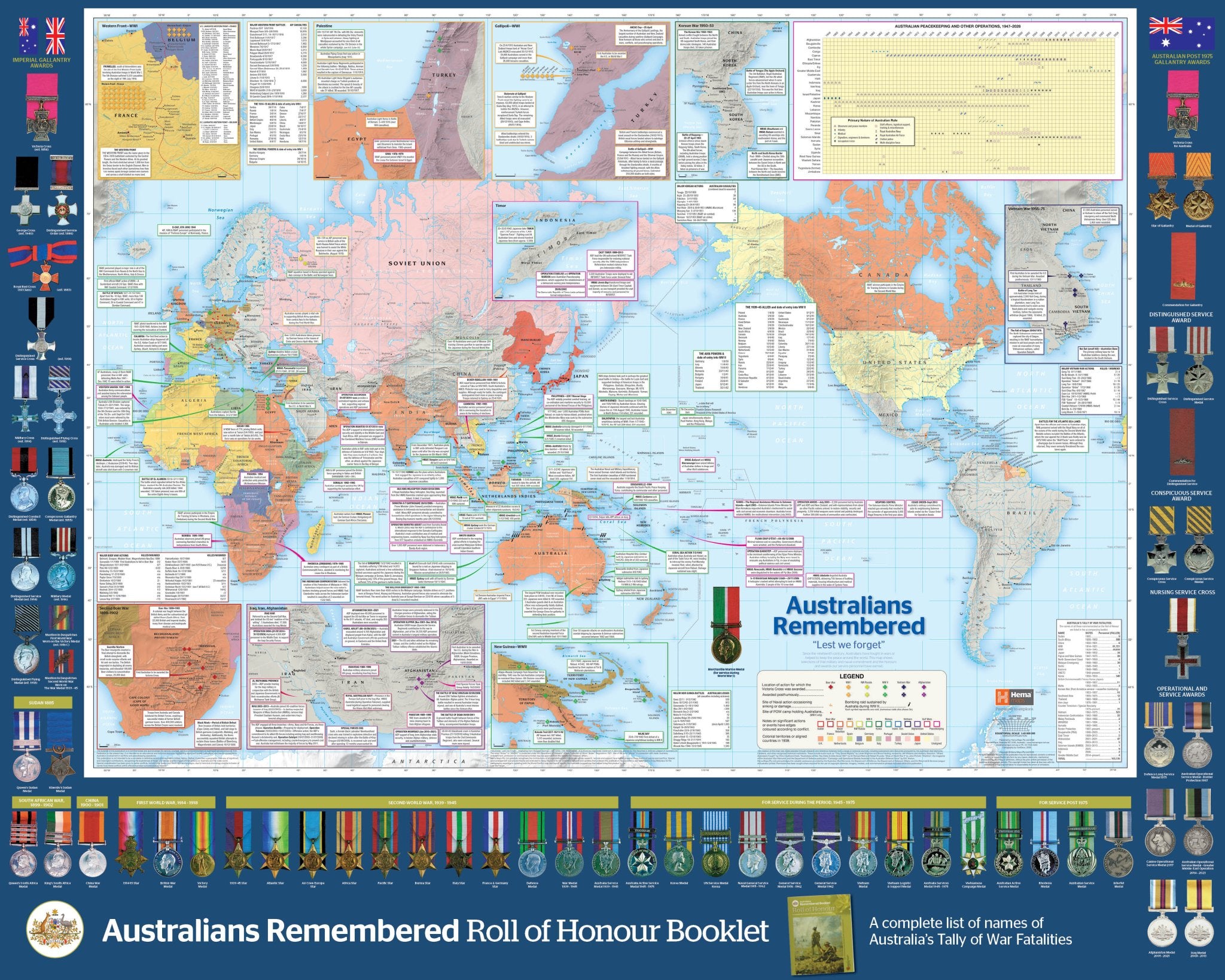 Australians Remembered Map & Booklet - 08. Australia Maps - Hema Maps