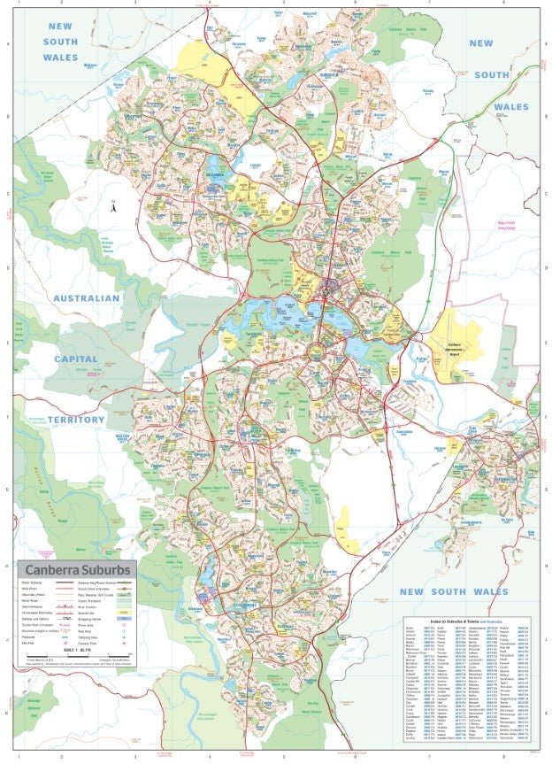 Canberra and Region Wall Map - 09. Australian Wall Maps - Hema Maps Online Shop