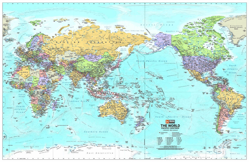 NEW World Political Pacific Centred Wall Map Laminated (encapsulated) Large Map - 1000 x 650mm - 11. World Maps - Hema Maps Online Shop