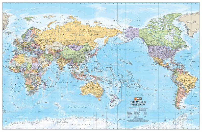 NEW World Political Pacific Centred Wall Map Laminated paper Super Map - 1520 x 990mm - 11. World Maps - Hema Maps Online Shop