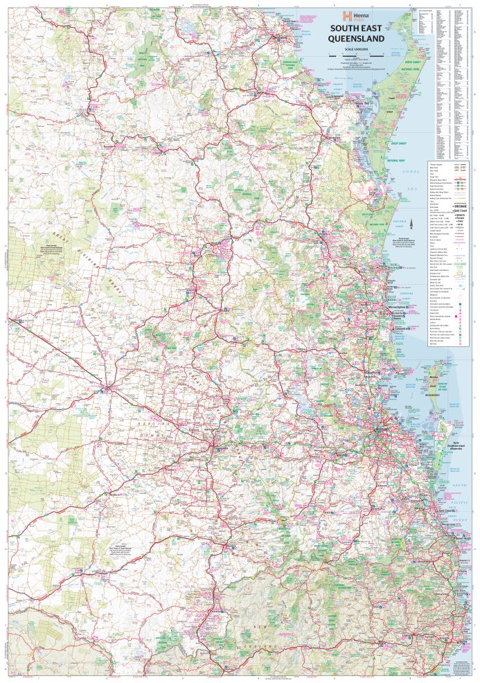 South East Queensland Wall Map - 09. Australian Wall Maps - Hema Maps Online Shop