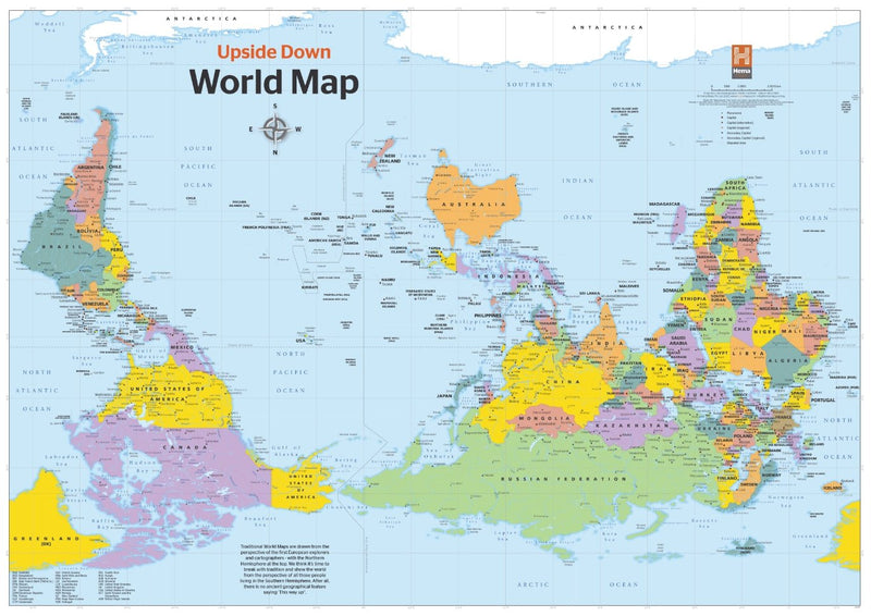 Upside Down World in Envelope Folded Map - 11. World Maps - Hema Maps