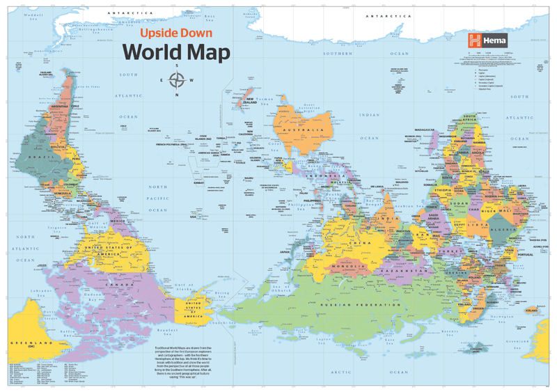 Upside Down World Wall Map - 11. World Maps - Hema Maps