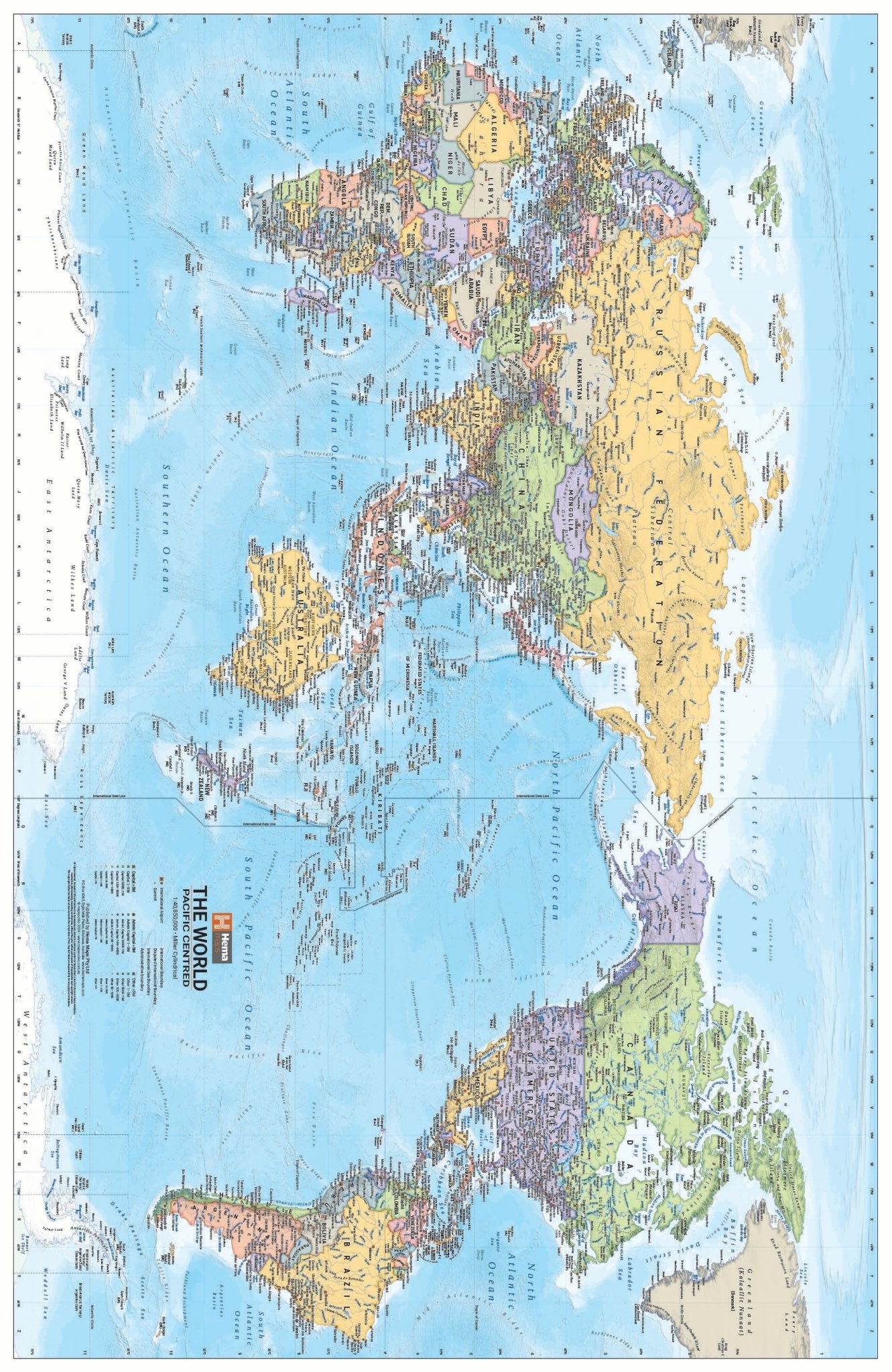 World Political Pacific Centred Map 14th Edition - 11. World Maps - Hema Maps Online Shop
