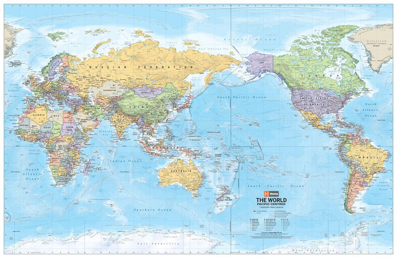 World Political Pacific Centred Wall Map - 11. World Maps - Hema Maps Online Shop