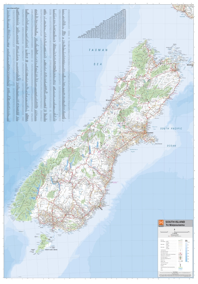 South Island (Te Wai Pounamu) New Zealand Wall Map